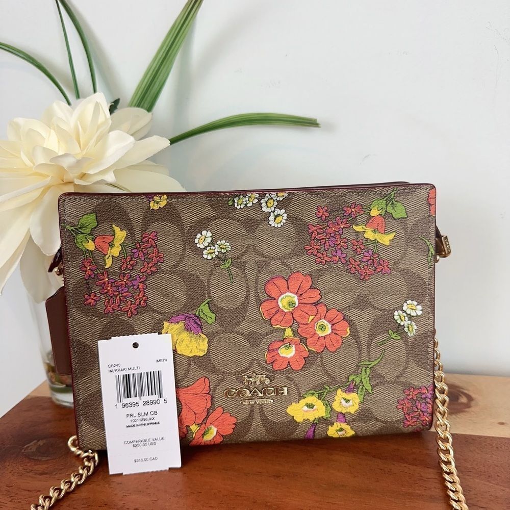 NWT COACH Slim Crossbody In Signature Canvas‎ With Floral Print - Picture 7 of 9